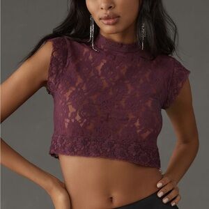 By Anthropologie High Neck Lace Layering Top NWT size XS